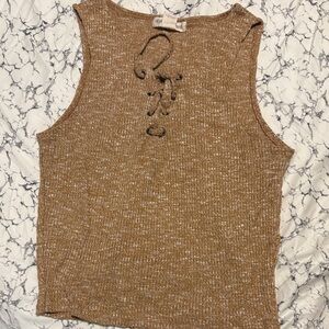 H&M Tan Knit Tank Top with Lace-Up Detail